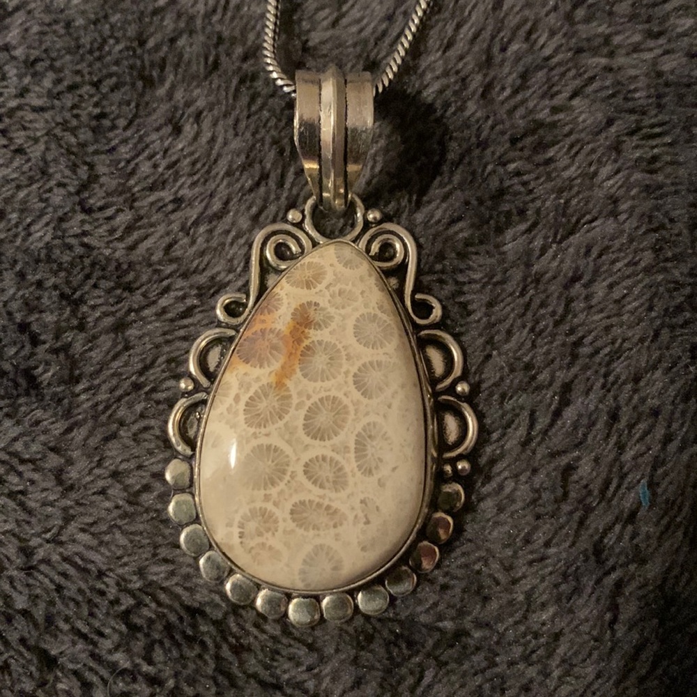 Fossil coral pendant necklace 925 silver